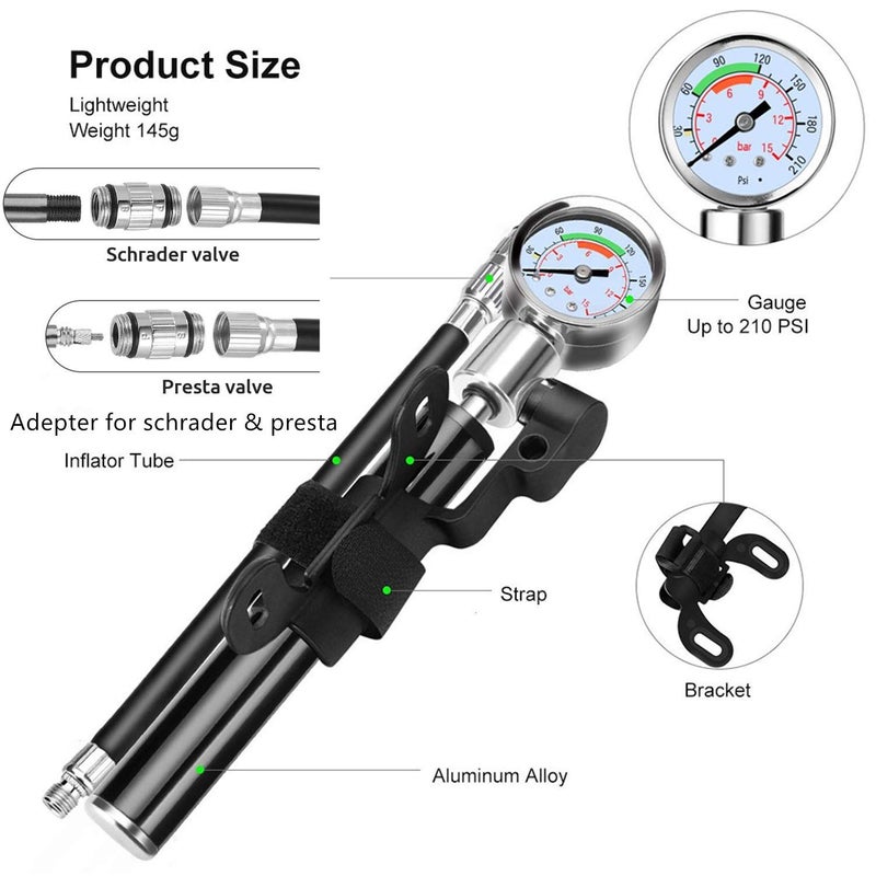 YBEKI Bike Tire Repair Kit with 210PSI Mini Pump & 10-in-1 Multi-Tool | Includes Chain Breaker, Glueless Patches, Tire Levers & Portable Bag | for Road, Mountain & BMX Bicycles - Image 4